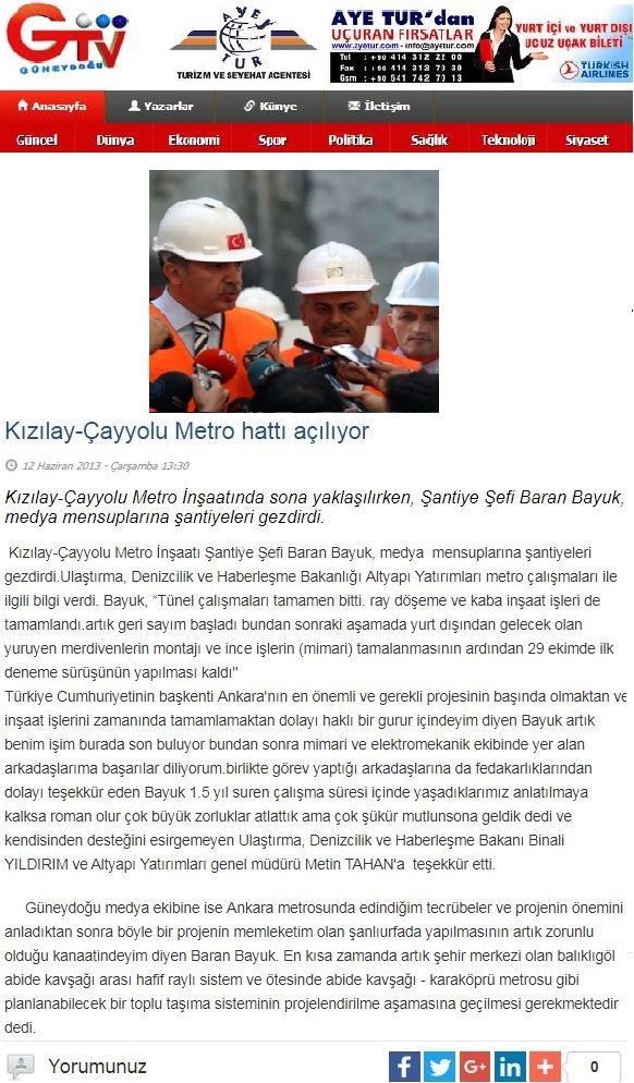GTV Haber — Kızılay–Çayyolu metrosu